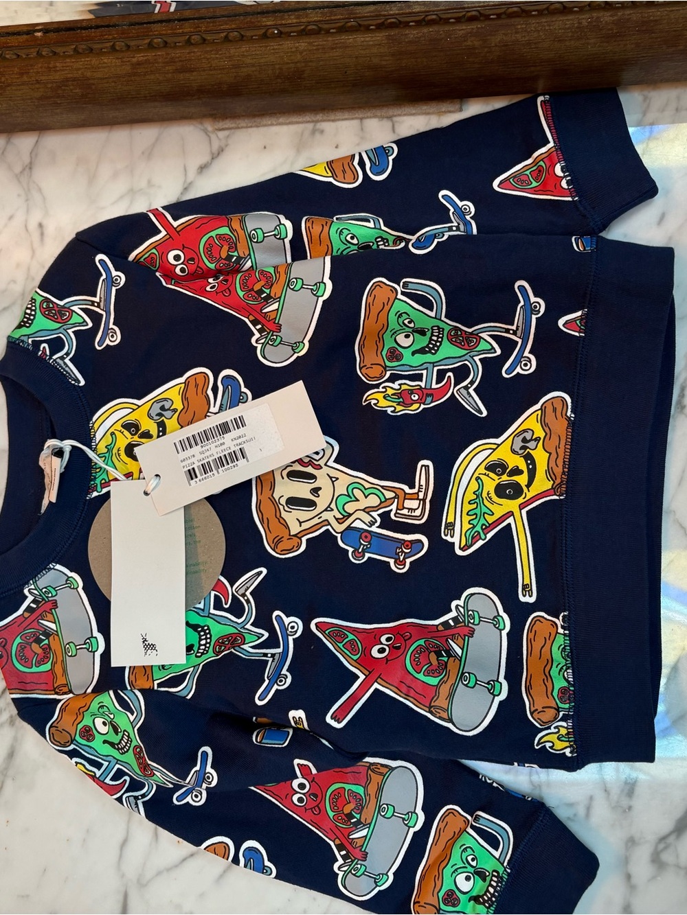 Stella McCartney Kids Navy Pizza Skate Crewneck with Colorful Cartoon Graphics